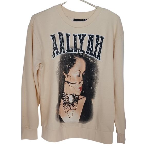 AALIYAH Tops - Women's Aaliyah Graphic Crewneck Sweatshirt Size Medium, Beige/Tan, Long Sleeve